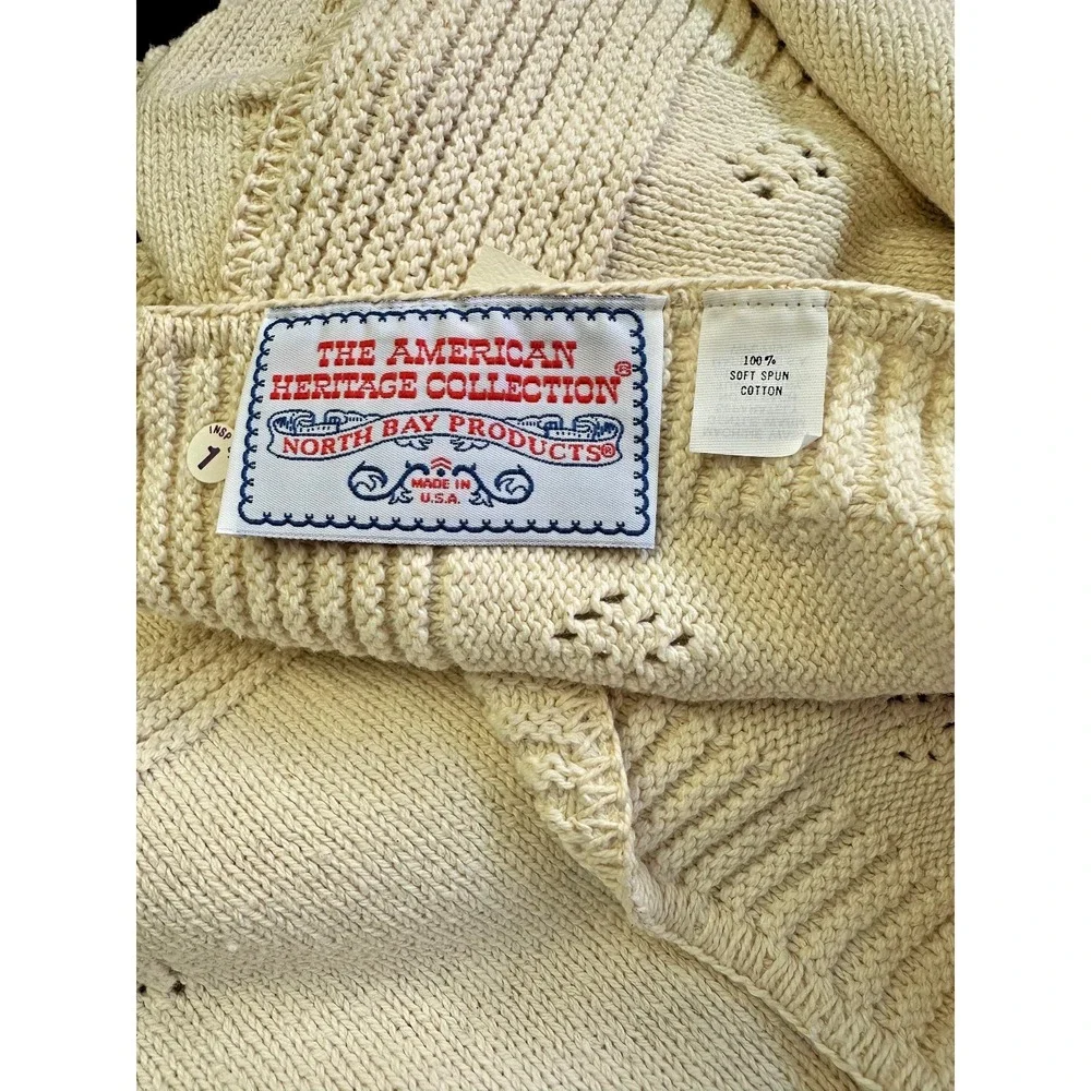 American Heritage North Bay Product Soft Spun Cotton‎ Hand Knit Throw Cream USA